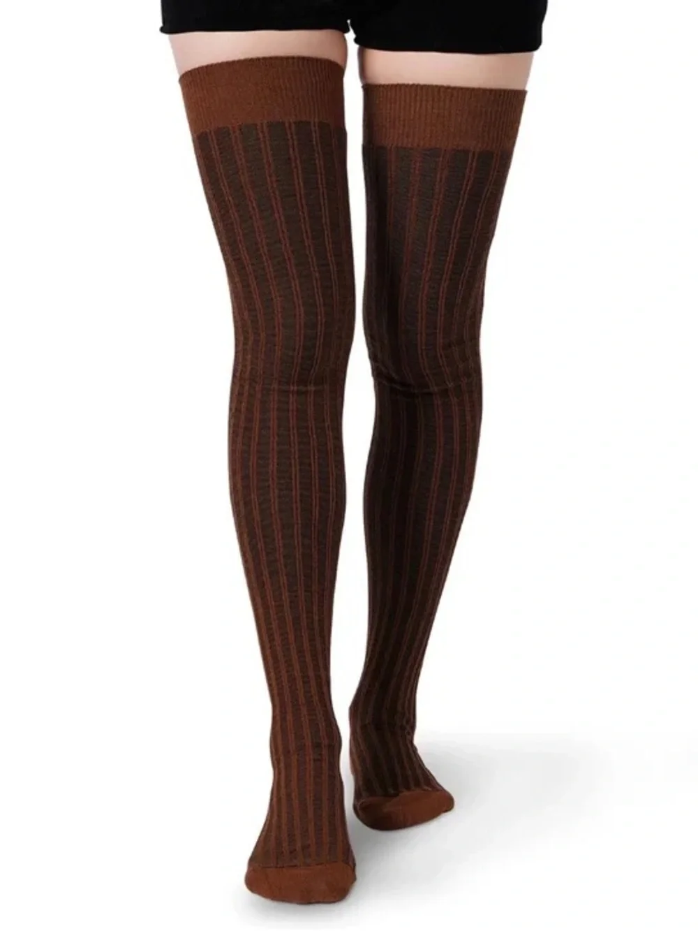 Long Soft Thigh High Socks Brown Black Striped School Girl Halloween Lingerie